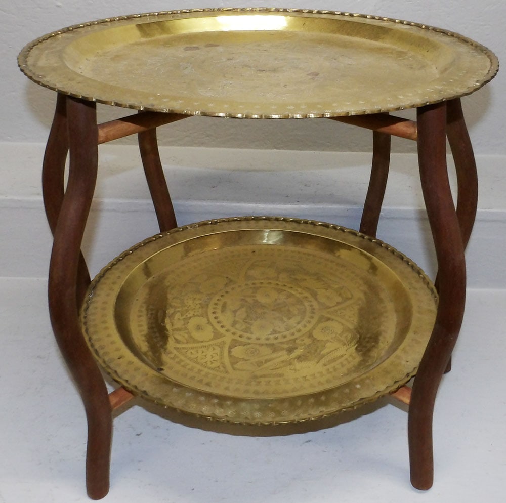 Oriental Brass & Wood Tea Table (1 of 4)