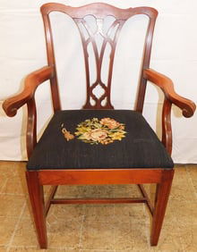 Mahogany Needlepoint Seat Arm Chair