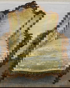 Carved Walnut Velvet Upholstered Swan Arm Chair