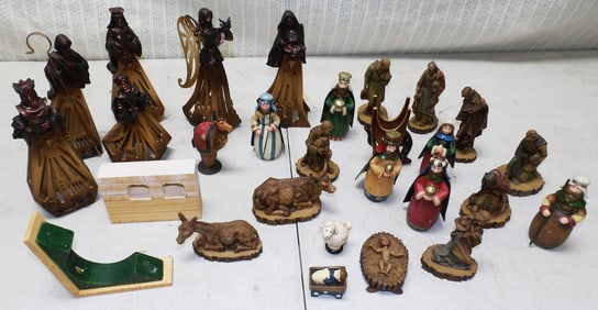 Lot Wooden & Resin Nativity Scene Figures