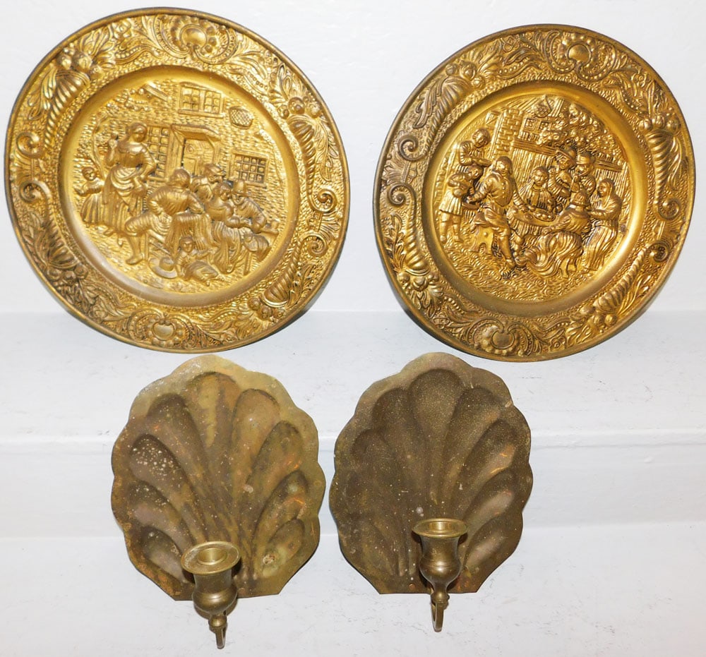 Two Embossed Wall Plaques & Pair Sconces (1 of 3)