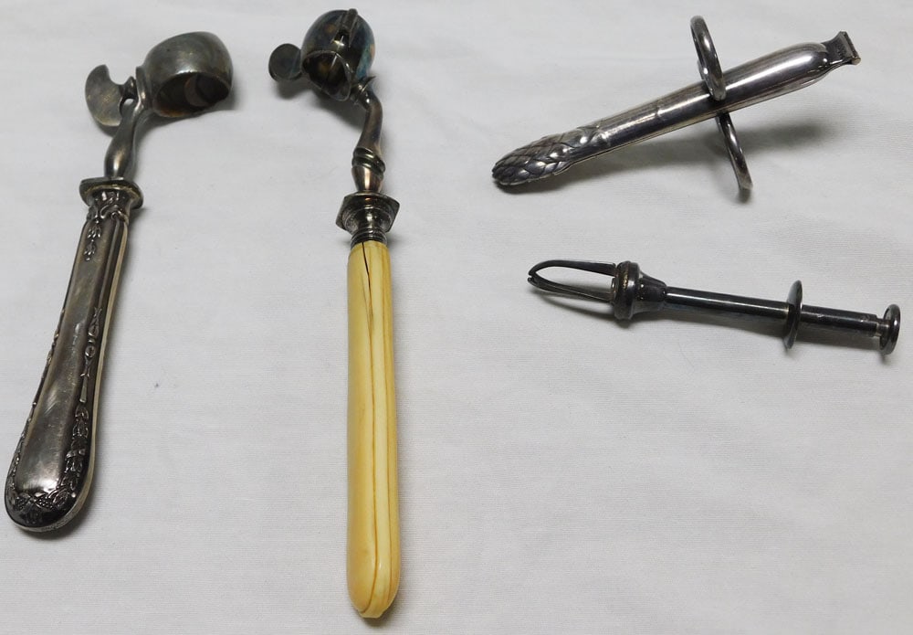 Lot Antique Bone Holders & Asparagus Tongs - Suger Tongs: Lot Antique Bone Holders & Asparagus Tongs - Suger Tongs. 8" Long ALL DESCRIPTIONS AND ANY CONDITION STATEMENT GIVEN BY LANGSTON AUCTION GALLERY ARE STRICTLY OPINIONS AND LANGSTON'S SHALL HAVE NO RESP