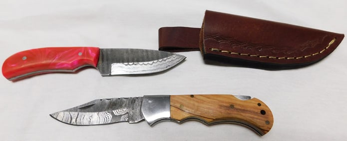 Two Damascus Blade Knives