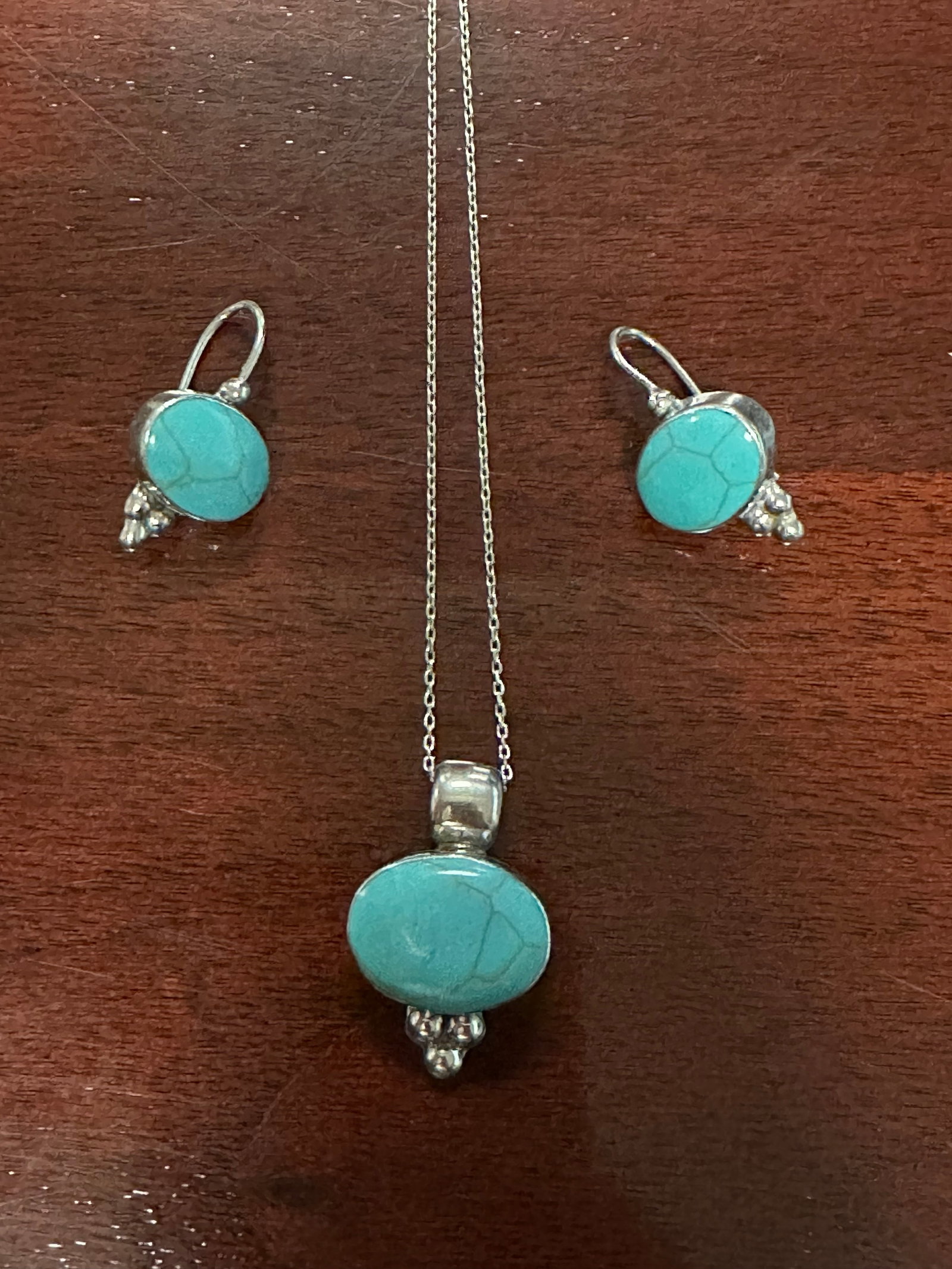 Three Piece Sterling Ladies Stone Pendant Necklace & Earrings (1 of 3)