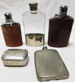 Antique Pewter Flask & Misc. Flask
