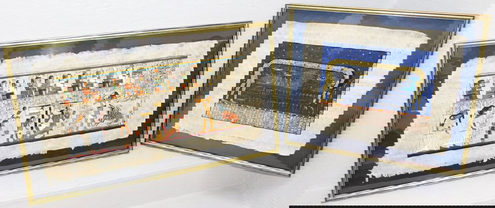 Two Framed Egyptian Watercolors on Papyrus  (1 of 6)