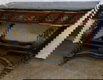 French Rosewood & Burl Walnut One Drawer Pier Table with Bronze Heron, (Marble As Is)