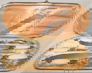 Antique Bone Handle & Sterling Banded Carving Set in Original Case