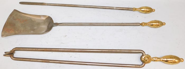 Set of Three Metal & Brass Handle Fire Tools