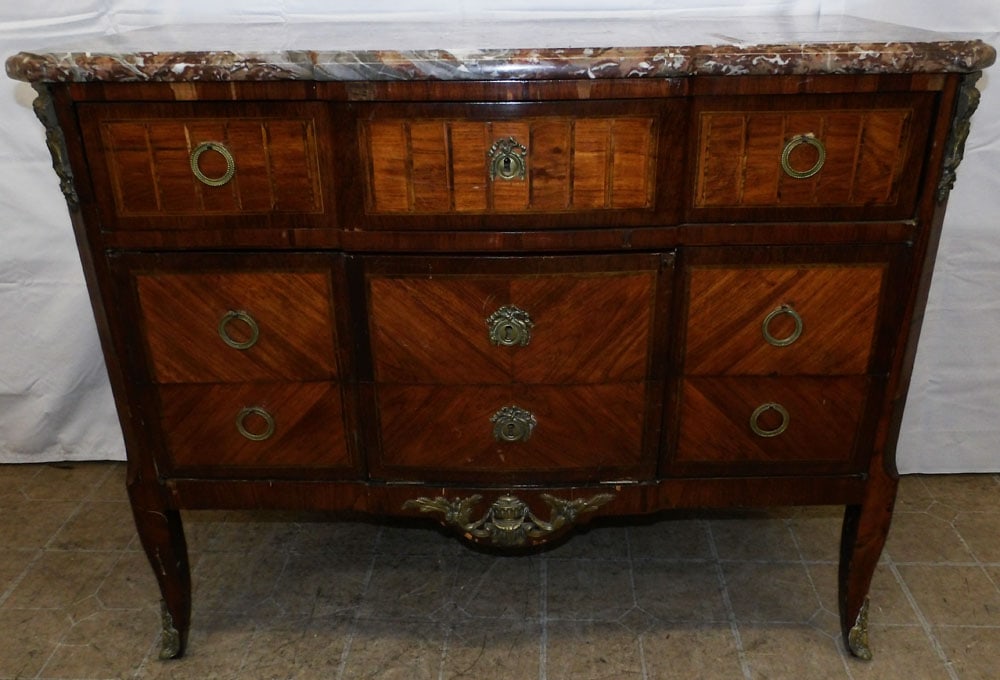 French Rosewood & Marble Top Drop Front Commode with Bronze Ormolu, (Hinges As Is) (1 of 7)