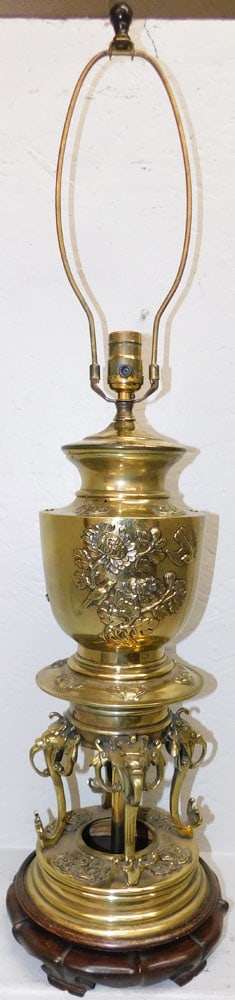 Oriental Brass Lamp with Elephant Trunk Form Base (1 of 3)