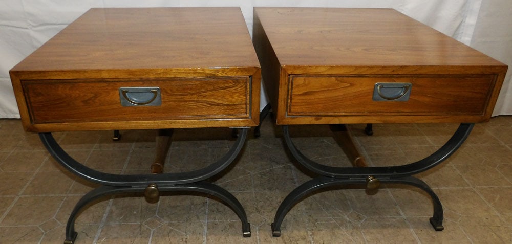 Pair of Mid Century Modern Teak Wood & Painted Metal One Drawer End Tables by Lane (1 of 9)