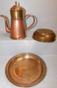Antique Bronze Bowl & Two Copper Pieces