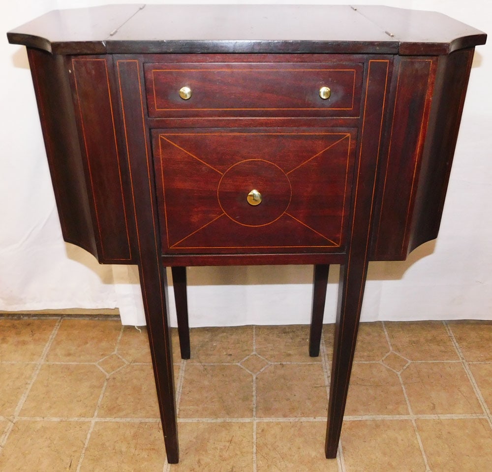 Antique Mahogany Inlaid Martha Washington Sewing Stand  (1 of 7)