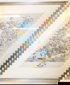 Framed Hand Colored Month Engraving