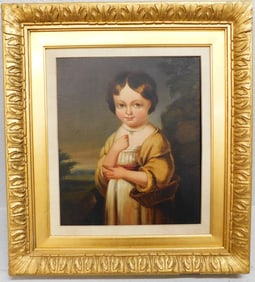 Antique Framed Oil on Board Portrait of a Child