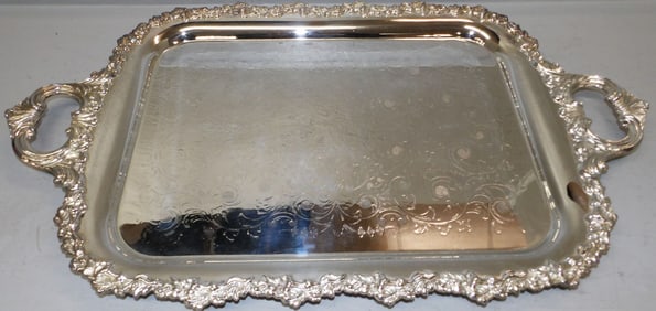 Ornate Silver on Copper Serving Tray by Cheltenham & Co.