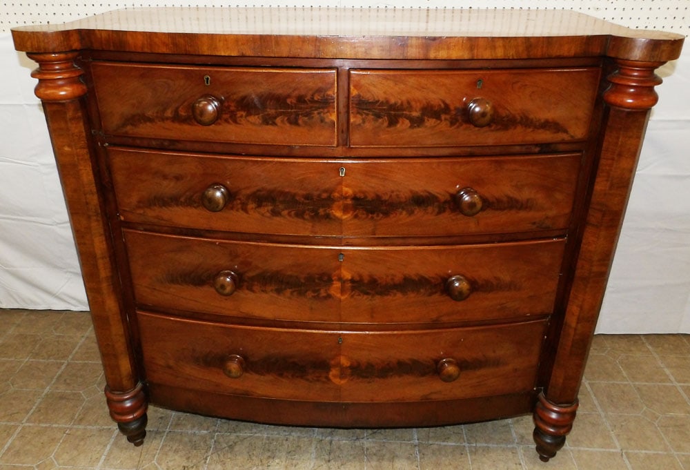 19th Century Mahogany Bow Front Two Over Three Drawer Chest  (1 of 5)