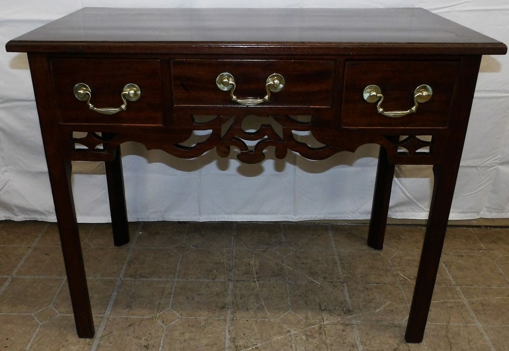 19th Century Mahogany Three Drawer Lowboy: 19th Century Mahogany Three Drawer Lowboy. 27 1/4" H 34" W 18 1/4" D ALL DESCRIPTIONS AND ANY CONDITION STATEMENT GIVEN BY LANGSTON AUCTION GALLERY ARE STRICTLY OPINIONS AND LANGSTON'S SHALL HAVE NO R