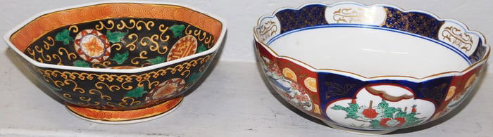 Two Imari Decorated Porcelain Bowls with Bird & Floral Motif