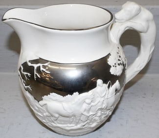 English Wedgwood Silver Luster Pitcher with Fox Hunt Motif
