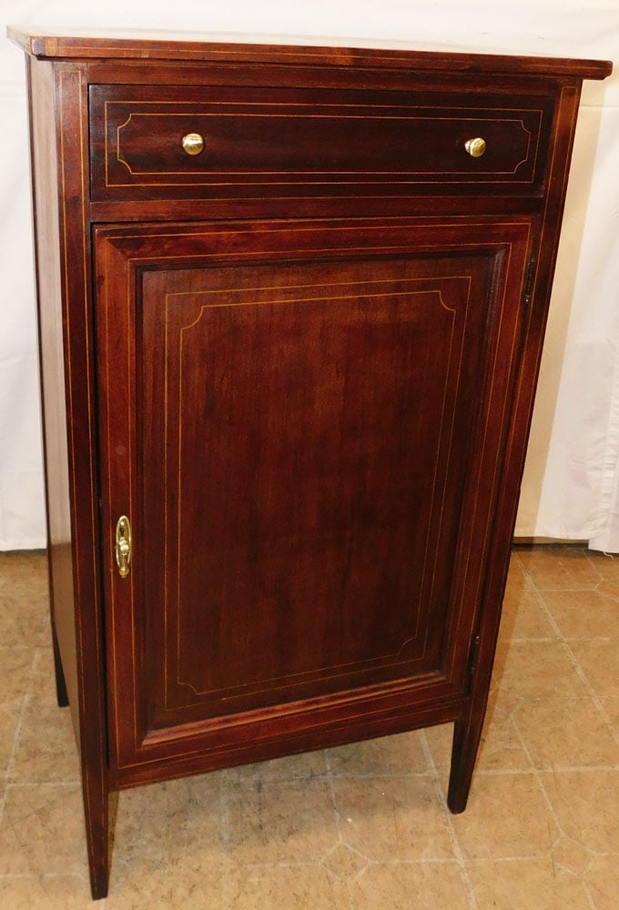 Antique Mahogany Inlaid One Door Bar Cabinet  (1 of 8)