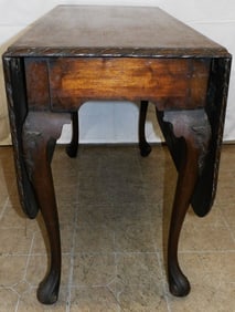 19th Century Carved Mahogany Drop Leaf Dining Table