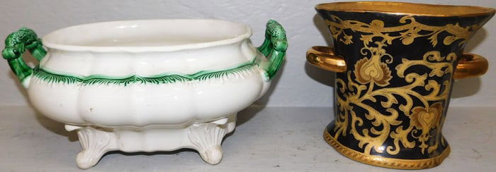 Painted Porcelain Jardiniere & Painted Porcelain Oriental Jardiniere