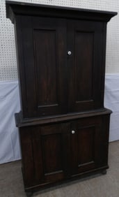 Antique Two Piece Walnut Cabinet with Blind Doors