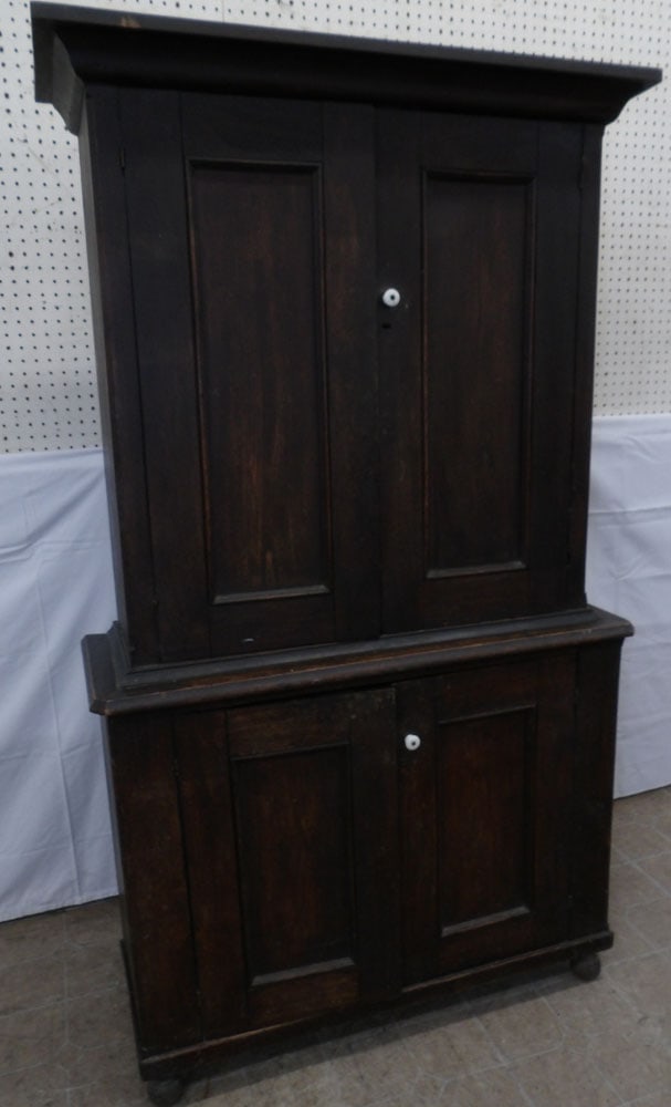 Antique Two Piece Walnut Cabinet with Blind Doors  (1 of 5)