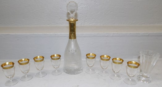 Lot of Moser Glass, (Decanter, Eight Sherries, & Vase)