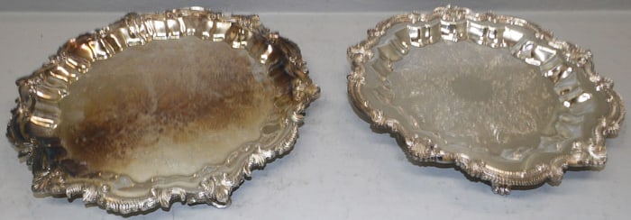 Two Ornate Silver on Copper Salvers