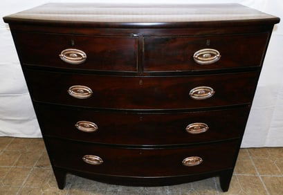 19th Century Mahogany Two Over Three Bow Front Chest