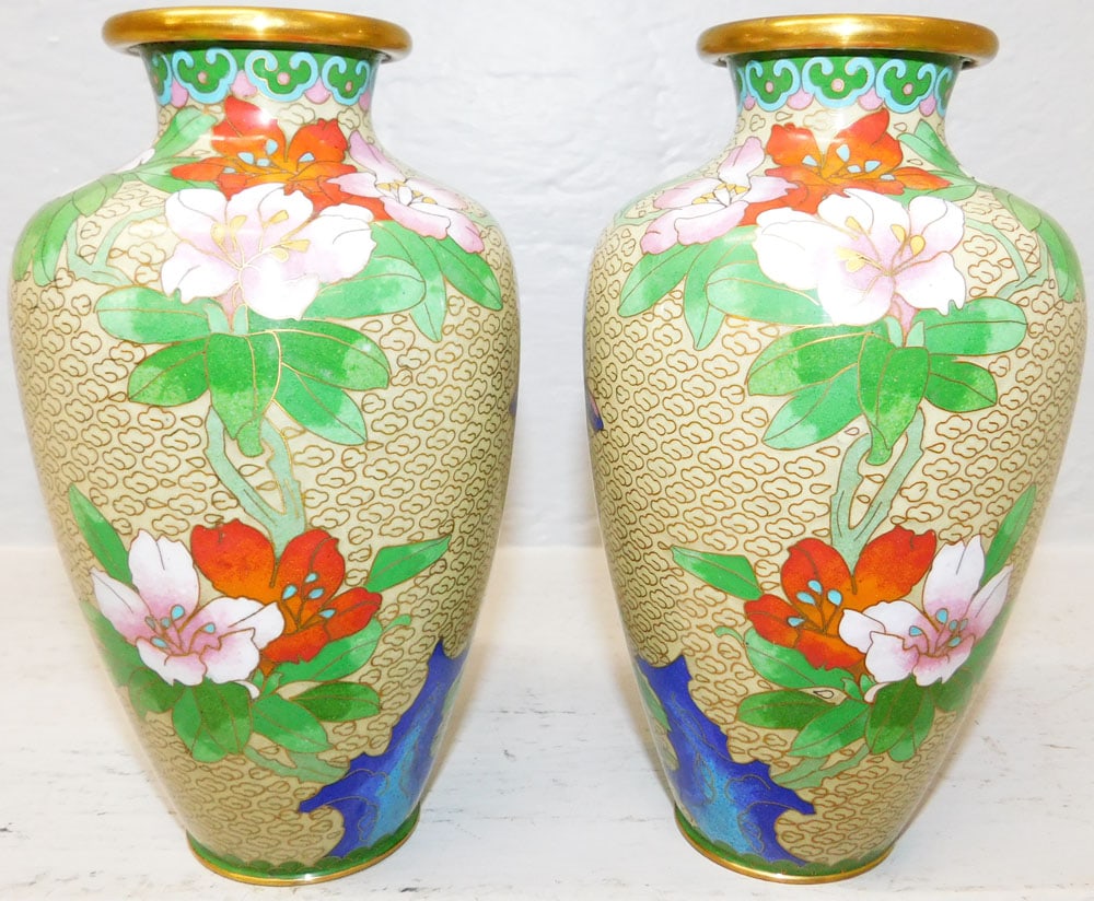 Pair of Oriental Cloisonne Vases with Butterfly Motif (1 of 4)