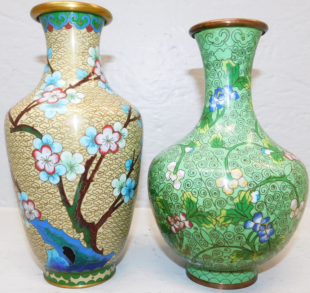 Two Oriental Cloisonne Vases, (One with Bird Motif) (1 of 3)