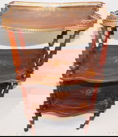 Mahogany Inlaid Three Tier French Stand with Brass Gallery