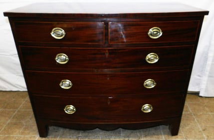 19th Century Mahogany Banded Top Two Over Three Drawer Chest
