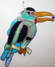 Antique Leaded Stained Glass Toucan Sun Catcher