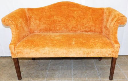 Velvet Upholstered Camel Back Chippendale Style Love Seat Window Bench