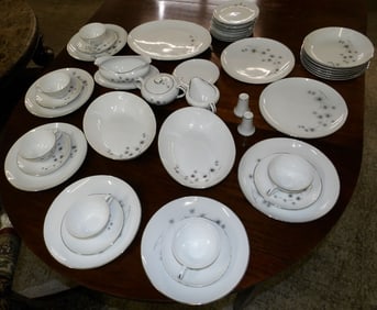 44 PC Mid Century Modern Creative Fine China " Platinum Starburst " Japan