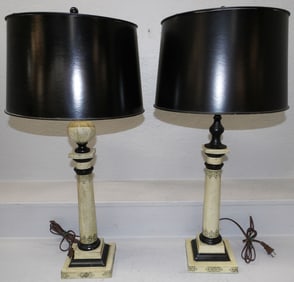 Pair of Painted Metal Column Lamps