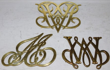 Three Willamsburg Brass Trivets By Virginia Metalcrafters, (Two Queen Anne Cyphers & Ash Lawn Cypher