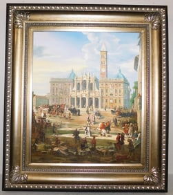 Framed Oil on Canvas Street Scene Artist Signed