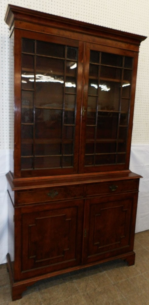 Two Piece Yew Wood Glass Door Cabinet  (1 of 6)