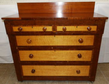 19th Century Cherry & Tiger Maple Drawer Front Two Over Three Chest