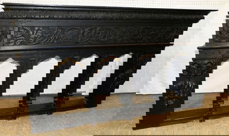 Large 19th Century English Carved Oak Plate Rack