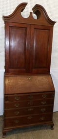 Mahogany Two Piece Blind Door Secretary with Broken Arch Top