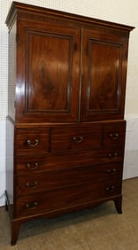 19th Century Mahogany Two Piece Linen Press with Original Tray & Butler's Desk Compartment