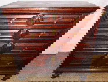 18th Century English Oak William & Mary Geometric Panel Four Drawer Chest