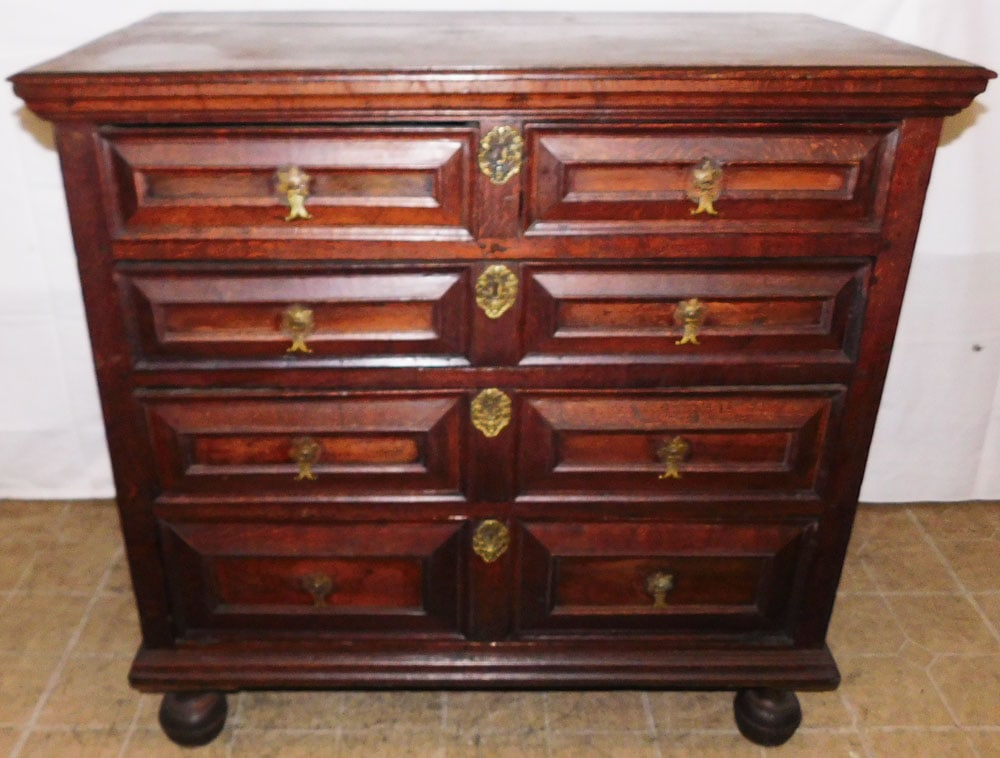 18th Century English Oak William & Mary Geometric Panel Four Drawer Chest  (1 of 8)